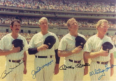 New York Yankees Old-Timers Day Photo Signed By Mantle, DiMaggio, Martin & Ford (JSA)